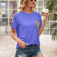 Pocketed Leopard Round Neck Short Sleeve T-Shirt