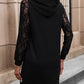 Lace Trim Long Sleeve Hooded Black Dress