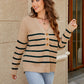 V-Neck Striped Dropped Shoulder Sweater