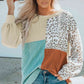 Full Size Color Block Leopard Round Neck Sweatshirt