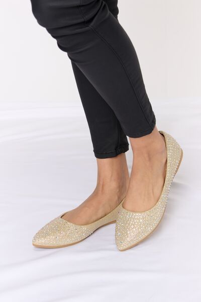 Forever Link Champagne Rhinestone Point Toe Flat Slip-Ons