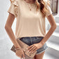 LAQUITETA Ruffle Trim Short Sleeve Round Neck Blouse
