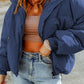 Zip Up Collared Neck Coat with Pockets