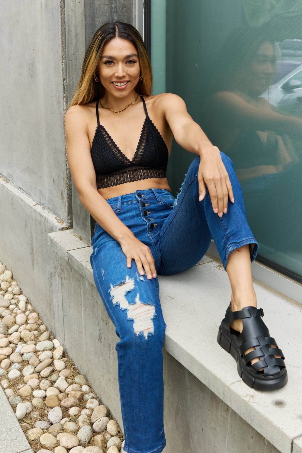 Leto Ribbed Lace Boho Racerback Bralette *