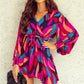 Multicolor Printed Surplice Neck Tie Waist Dress