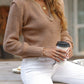 Notched Long Sleeve Sweater
