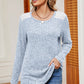 Eyelet Ribbed Round Neck Long Sleeve T-Shirt