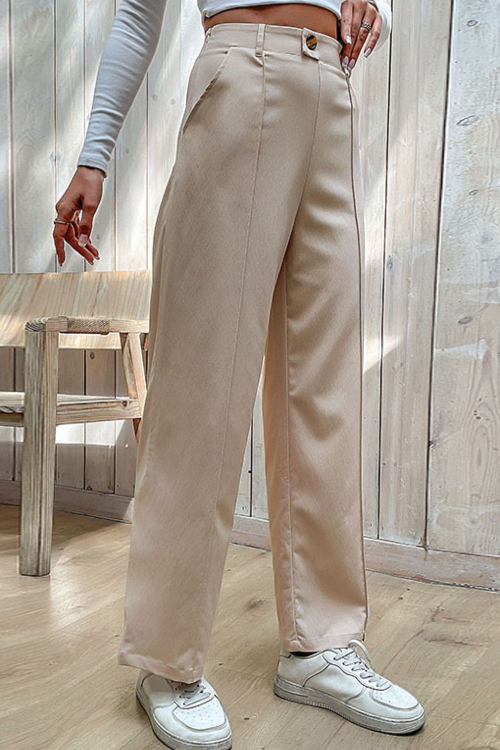 Center Seam Wide Leg Beige Pants