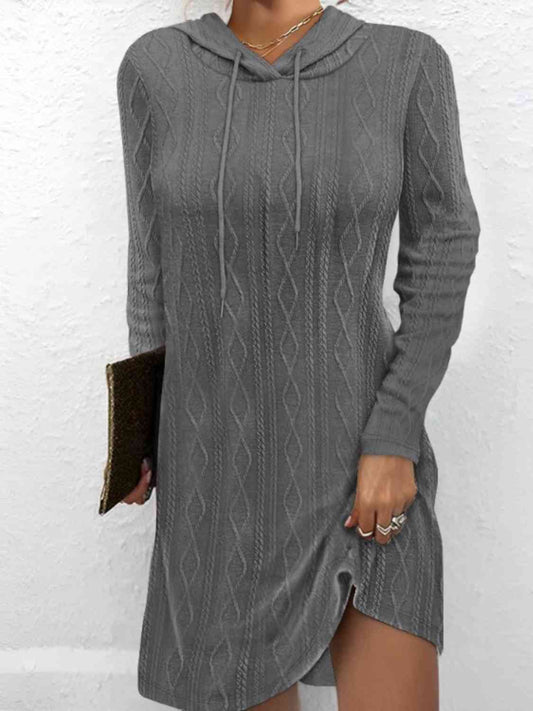 CozyWonders Full Size Drawstring Hooded Sweater Dress