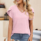 Eyelet V-Neck Petal Sleeve T-Shirt