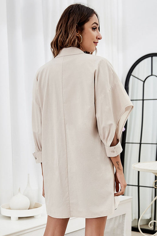 Tie Front Collared Neck Cream Cutout Shacket