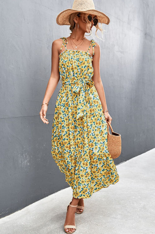 Women's Floral Tie-Shoulder Belted Dress