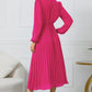 Full Size V-Neck Long Sleeve Tie Waist Midi Dress