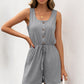 Buttoned Round Neck Sleeveless Romper