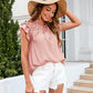 SO CHIC Full Size Tie Neck Ruffle Trim Blouse