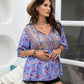 Plus Size Printed V-Neck Half Sleeve Blouse