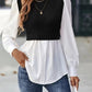 Full Size Contrast Round Neck Puff Sleeve Blouse