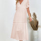 Women's Full Size Swiss Dot V-Neck Short Sleeve Midi Dress