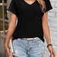 Eyelet V-Neck Short Sleeve T-Shirt