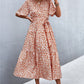 Women's Printed V-Neck Flutter Sleeve Belted Dress