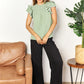 Double Take Gum Leaf Pleated Detail Flutter Sleeve Blouse