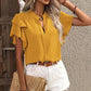 Ruffled Notched Short Sleeve Blouse