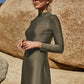 Slit Mock Neck Long Sleeve Top and Pants Swim Set