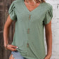 Eyelet V-Neck Petal Sleeve T-Shirt