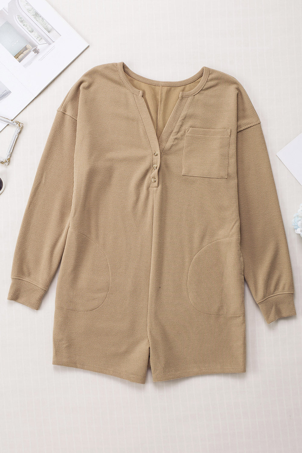 Adrienne Full Size Notched Neck Long Sleeve Romper