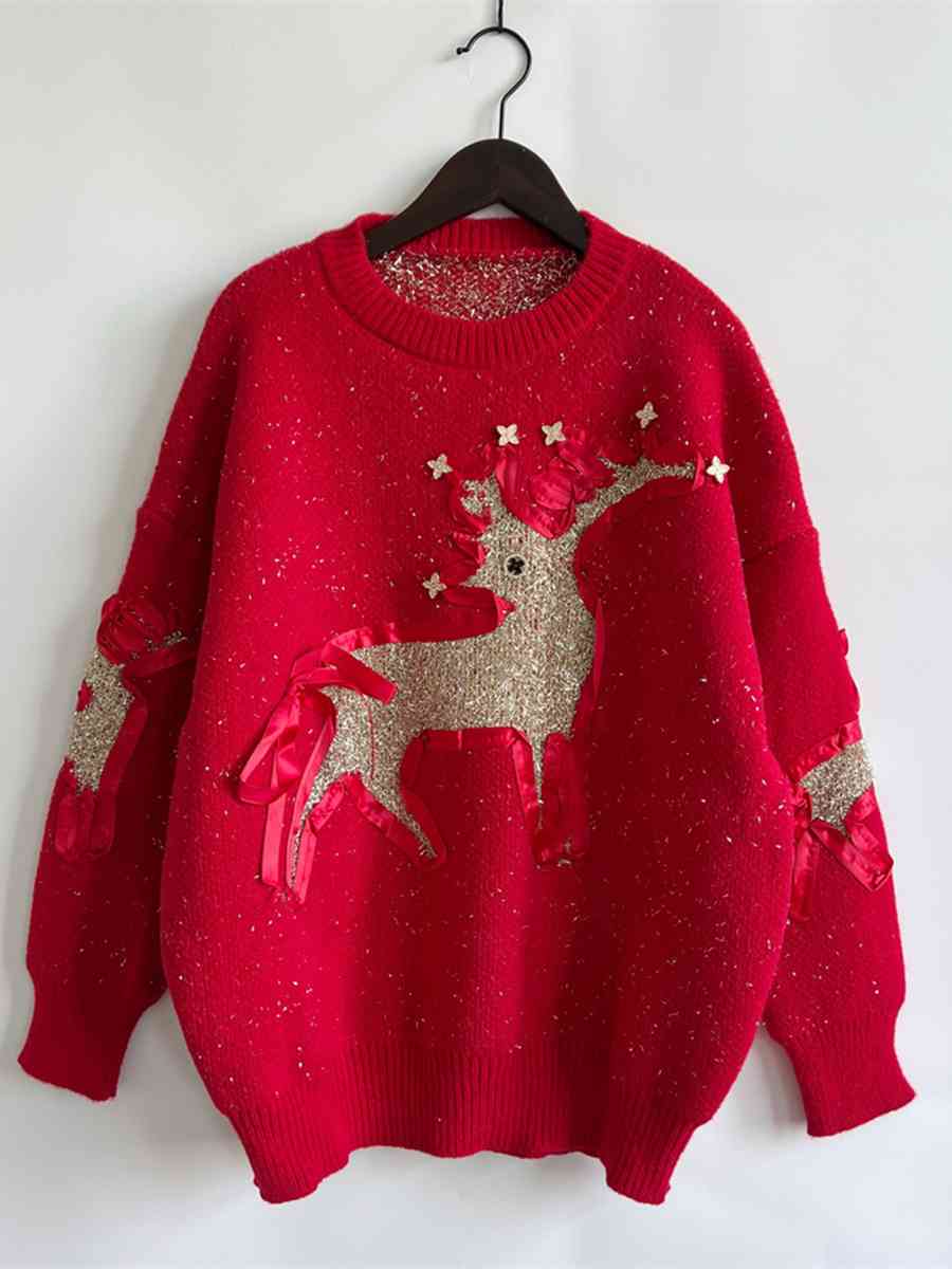 Christmas Reindeer Round Neck Long Sleeve Sweater