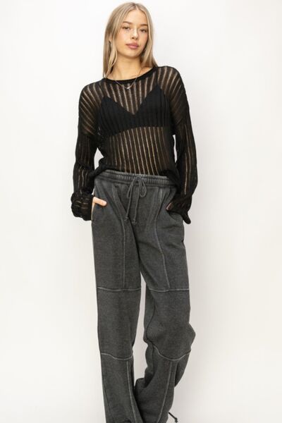HYFVE Openwork Ribbed Long Sleeve Knit Top *