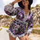 Printed Frill Half Button Balloon Sleeve Romper