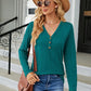 Full Size Cable-Knit Long Sleeve V-Neck T-Shirt