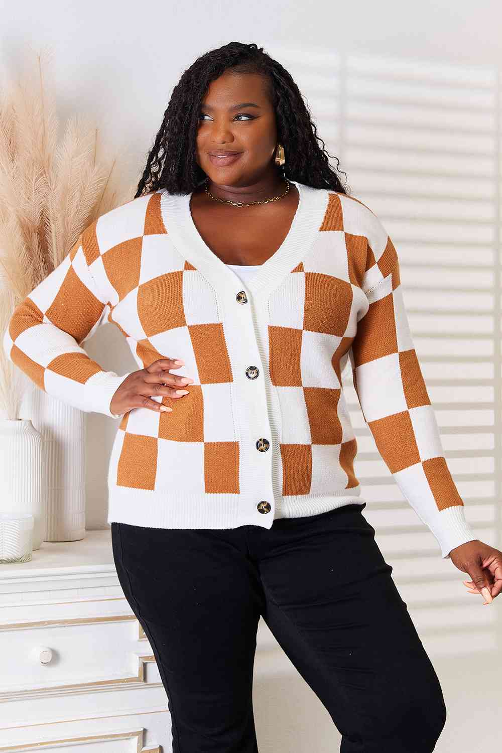 Double Take Button-Up V-Neck Dropped Shoulder Cardigan *