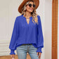 Notched Neck Flounce Sleeve Blouse