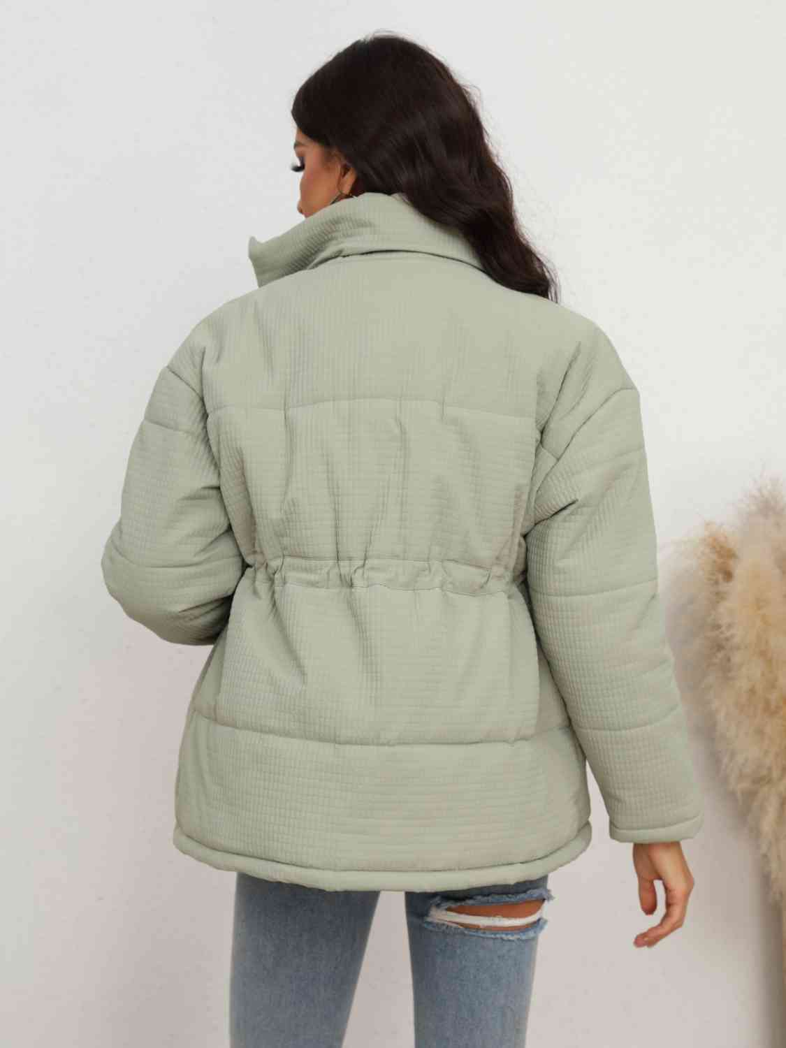 Full Size Drawstring Waist Zip-Up Puffer Jacket