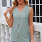 Decorative Button Eyelet V-Neck Tank