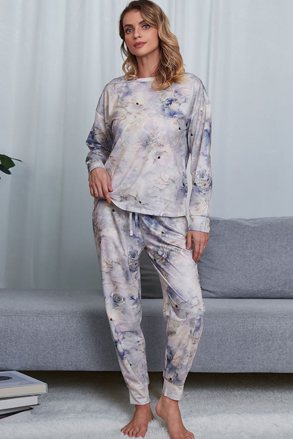 Women's Tie-Dye Crewneck Top and Drawstring Waist Joggers Lounge Set