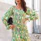 Abstract Print Square Neck Smocked Dress