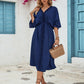 Frill Slit V-Neck Three-Quarter Sleeve Dress