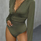 Lace Detail Plunge Long Sleeve Bodysuit