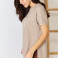 Zenana Baby Waffle Light Mocha Short Sleeve Slit High-Low T-Shirt - Brand Zenana