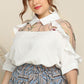 Women's Plus Size Embroidered Ruffle Trim Collared Half Sleeve Blouse