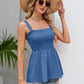 Full Size Smocked Square Neck Baby doll Tank