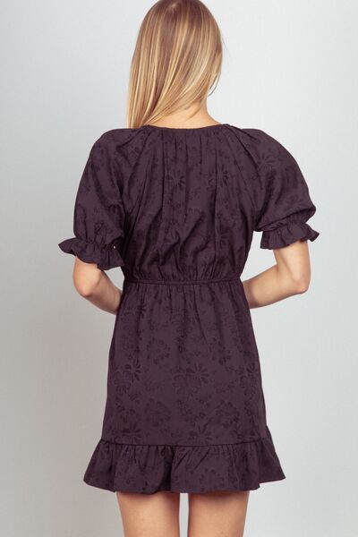 VERY J Floral Textured Woven Ruffled Mini Dress *