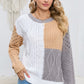 Pretty Mix Cable-Knit Openwork Round Neck Color Block Sweater 🦋