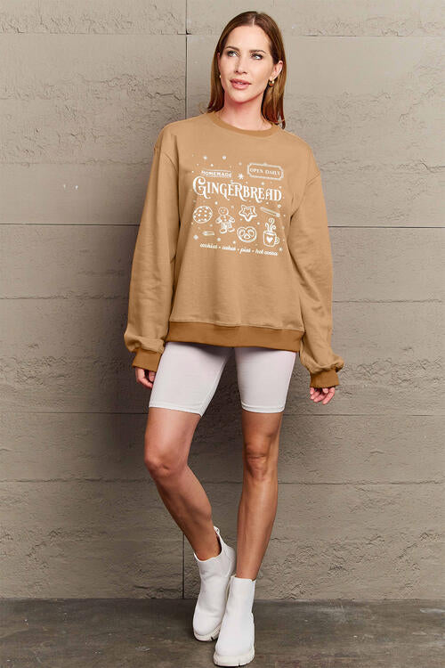 Simply Love Christmas Themed Full Size GINGERBREAD Long Sleeve Sweatshirt