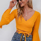 Tie Front Flare Sleeve Cropped Top