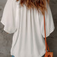 Gathered Detail Notched Neck Flutter Sleeve Top
