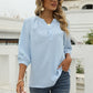 Full Size Swiss Dot Notched Neck Three-Quarter Sleeve Blouse